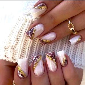 Glossy marble French tipped press on nails